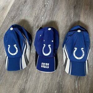 Bundle of 3 Indianapolis Colts Hats Reebok NFL Football Hats One Size Blue White